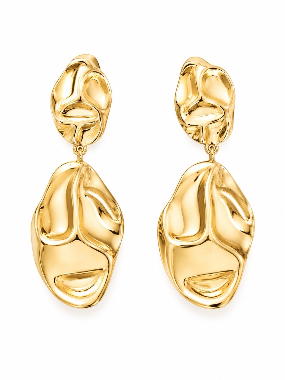 Gold Tone Abstract Statement Drop Earrings – Modern Sculptural Dangle